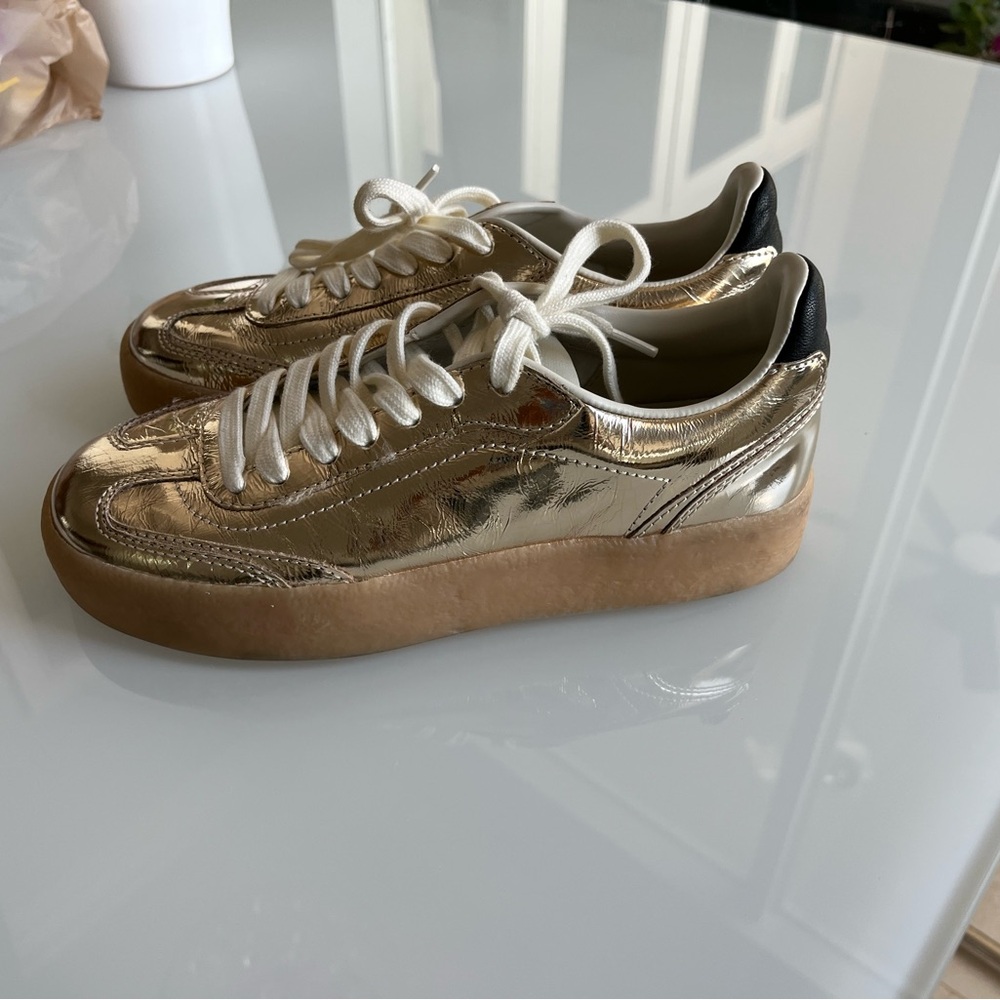 Steve Madden Gold and Black Fashion Sneakers with Metallic Finish